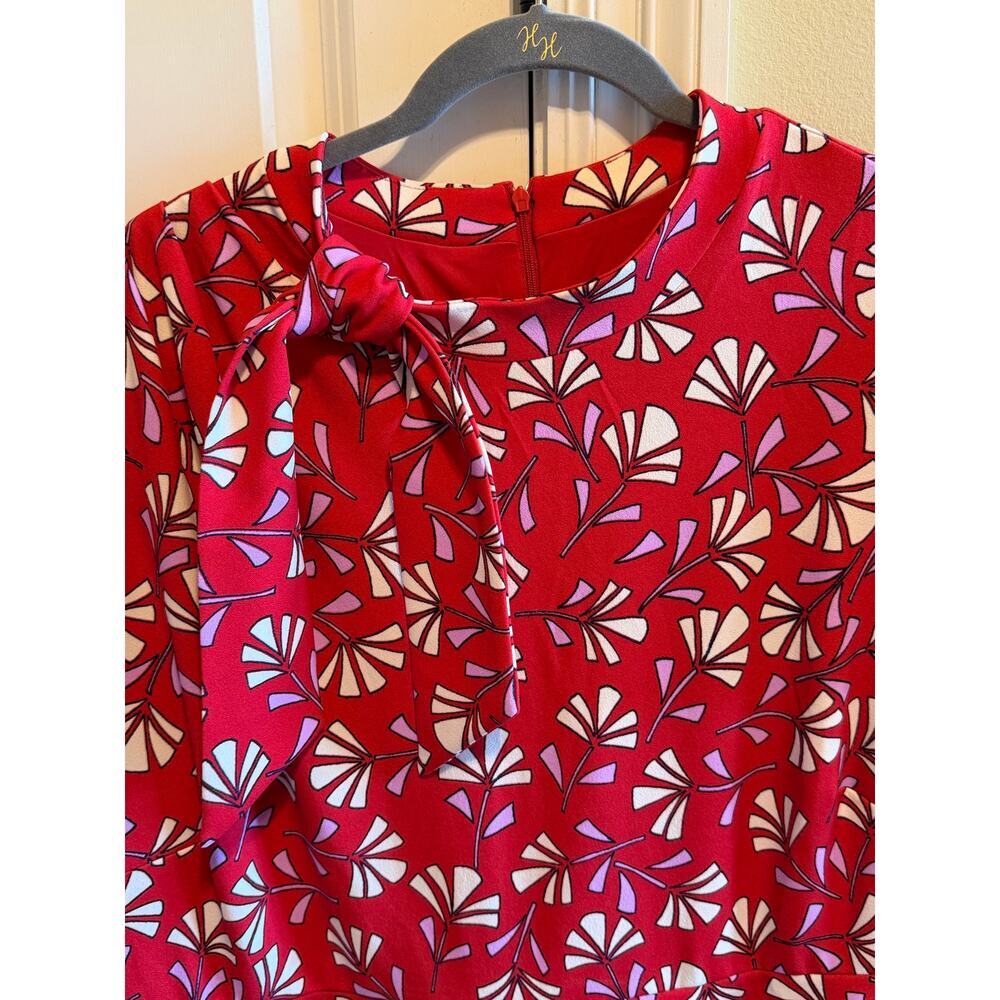 London Times Red Tie Neck Floral Abstract Midi Dress Women's Plus Size 20W - Picture 3 of 11